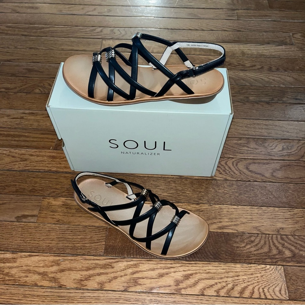 Soul Naturalizer Sierra Strappy Sandals Black Smooth Faux Leather Women’s 10